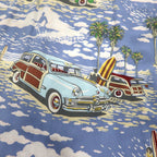 ART OF EDDY Y by REYN SPOONER 90s Hawaiian-Made Classic Car Aloha Shirt, Size XL, Blue, Spun Rayon