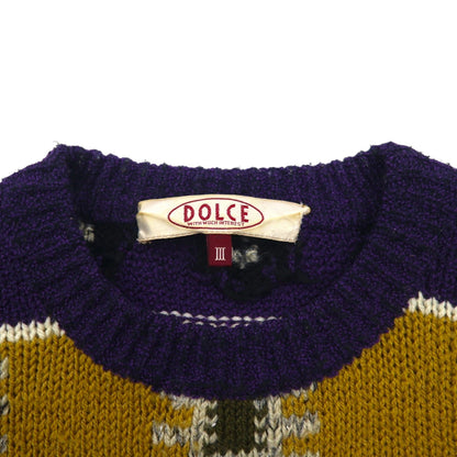 DOLCE 80s Japan Vintage Knit 総柄 ニット セーター L パープル ウール モヘア混 80年代 日本製