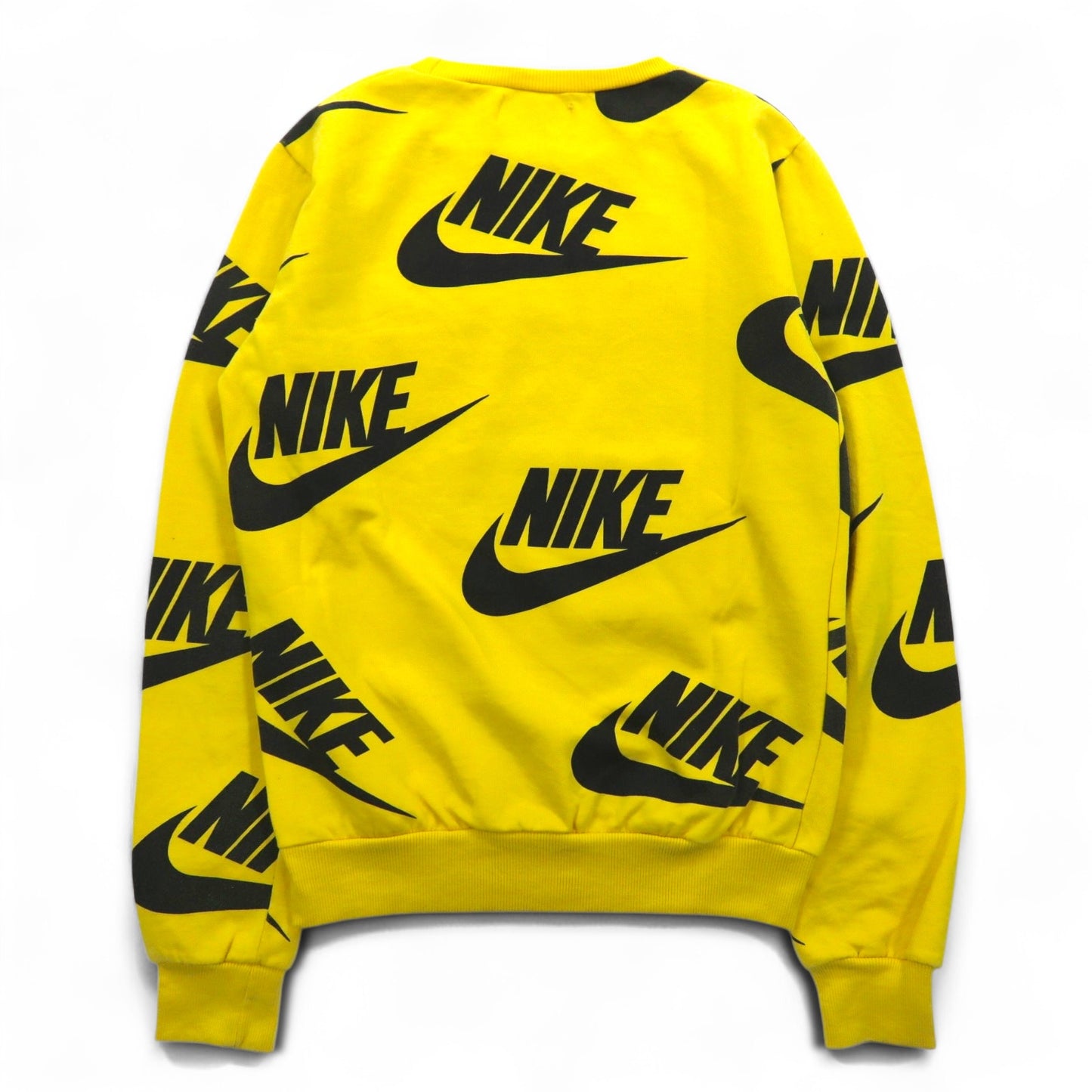 NIKE USA製 スウォッシュロゴ 総柄 スウェット M イエロー コットン 裏起毛