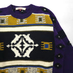 DOLCE 80s Japan Vintage Knit 総柄 ニット セーター L パープル ウール モヘア混 80年代 日本製