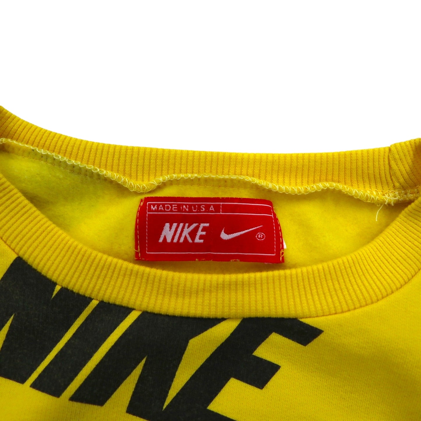 NIKE USA製 スウォッシュロゴ 総柄 スウェット M イエロー コットン 裏起毛