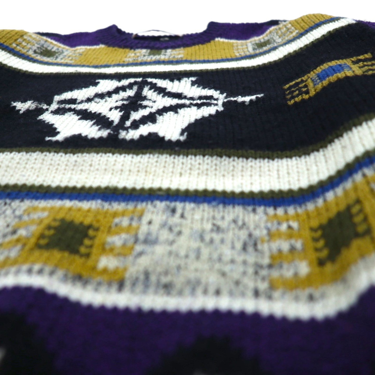 DOLCE 80s Japan Vintage Knit 総柄 ニット セーター L パープル ウール モヘア混 80年代 日本製