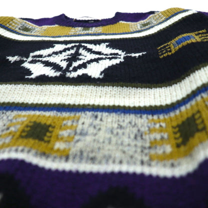 DOLCE 80s Japan Vintage Knit 総柄 ニット セーター L パープル ウール モヘア混 80年代 日本製