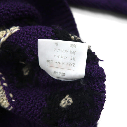 DOLCE 80s Japan Vintage Knit 総柄 ニット セーター L パープル ウール モヘア混 80年代 日本製