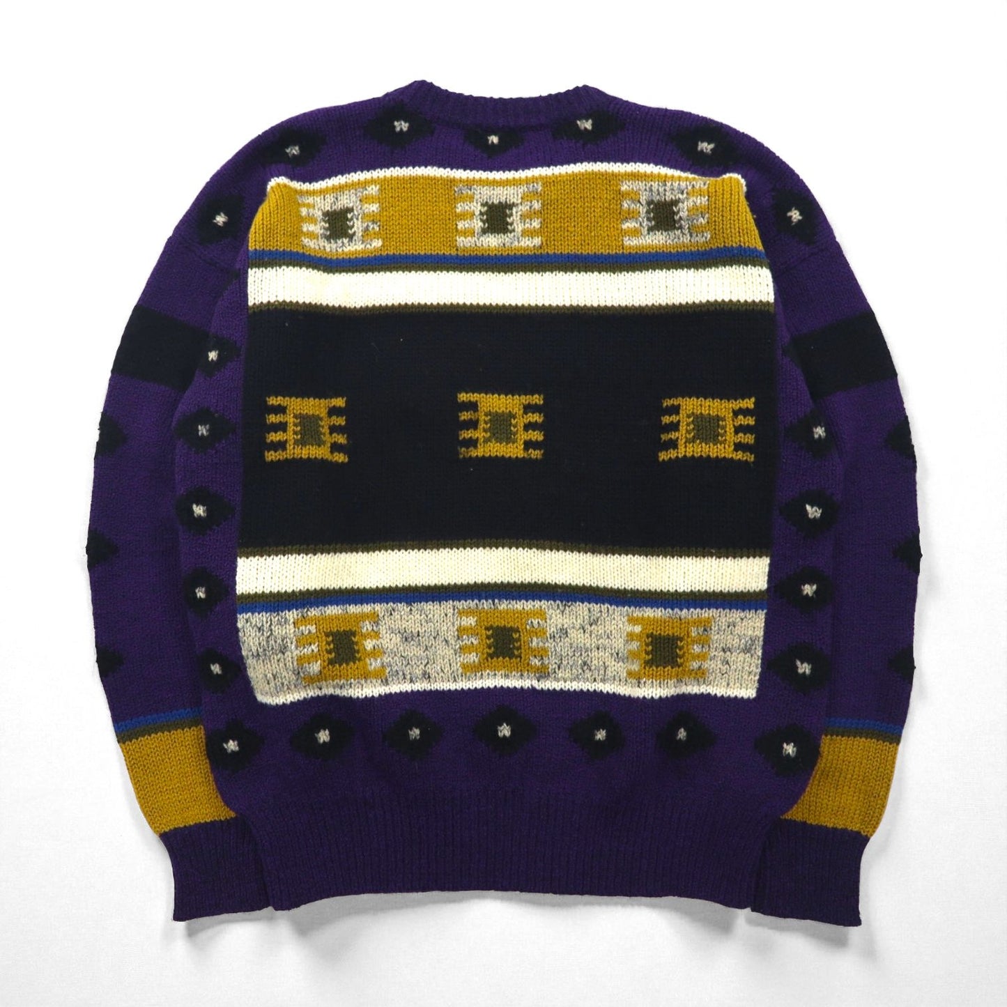 DOLCE 80s Japan Vintage Knit 総柄 ニット セーター L パープル ウール モヘア混 80年代 日本製
