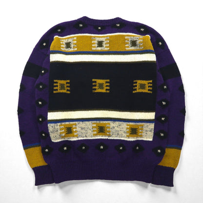 DOLCE 80s Japan Vintage Knit 総柄 ニット セーター L パープル ウール モヘア混 80年代 日本製