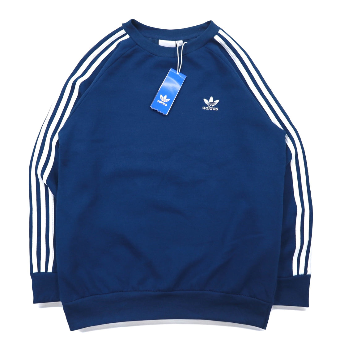 adidas originals 3-stripe crew sweatshirt M blue trefoil logo 3-STRIPE CREW DV1554 made in Pakistan unused