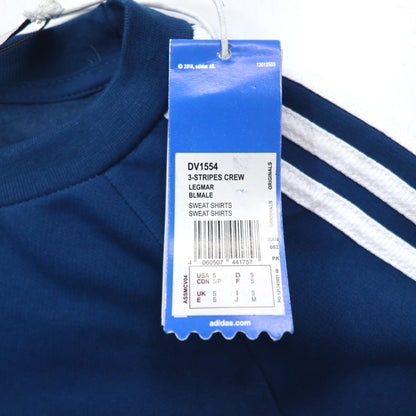 adidas originals 3ストライプ クルー スウェット M ブルー トレフォイルロゴ 3-STRIPE CREW DV1554 パキスタン製 未使用品