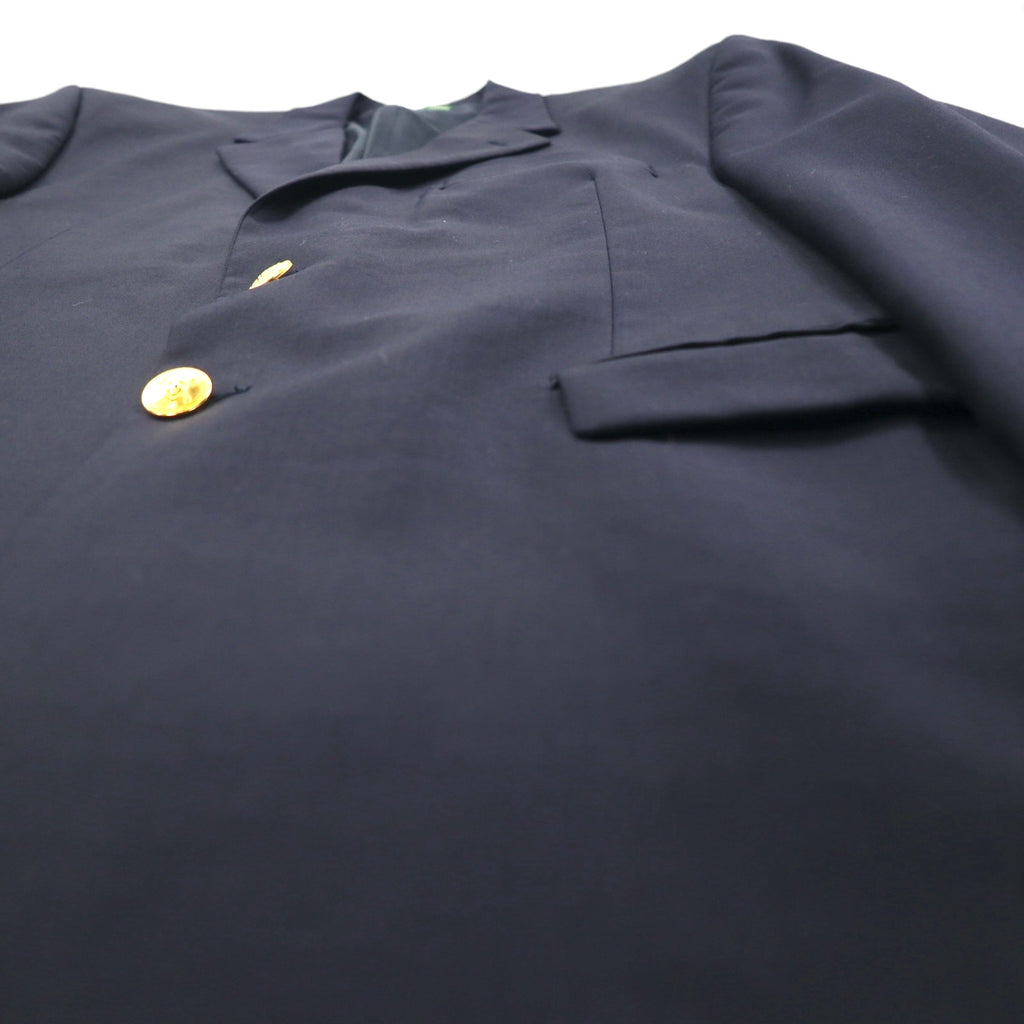 LAUREN RALPH LAUREN 90s Made in Canada Double Breasted Tailored Jacket Blazer, Navy Wool Gabardine, Gold Buttons, Size XL