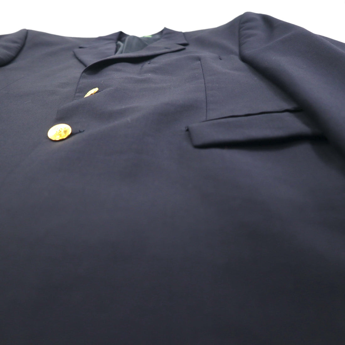 LAUREN RALPH LAUREN 90s Made in Canada Double Breasted Tailored Jacket Blazer, Navy Wool Gabardine, Gold Buttons, Size XL