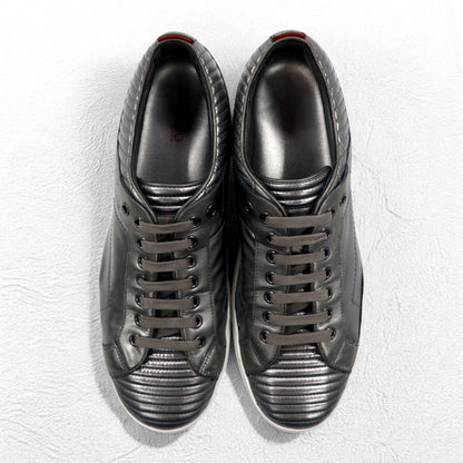 HUGO BOSS キルティングレザー メタリック スニーカー 27cm シルバー 50315602