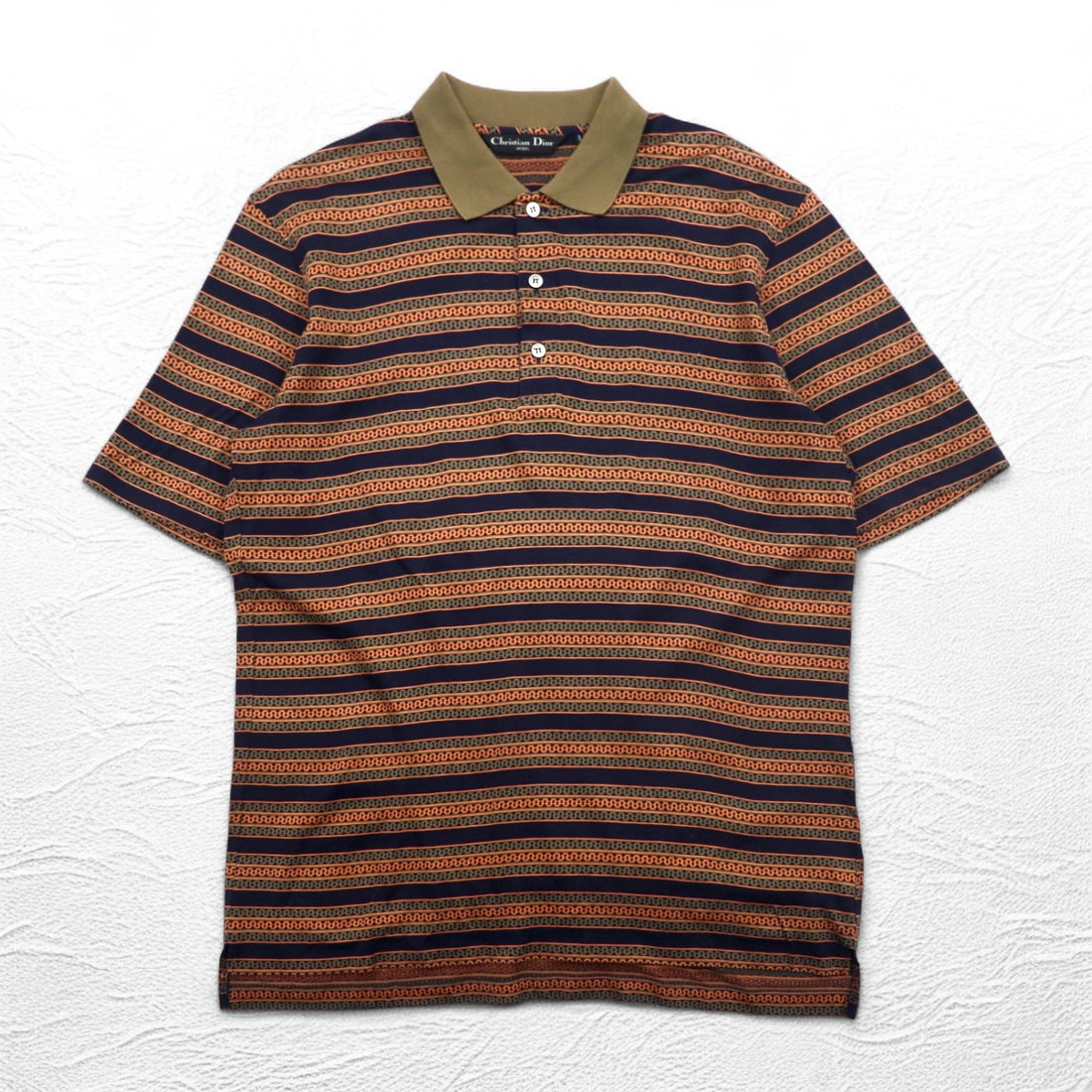 Christian Dior SPORTS 90s Striped Polo Shirt L Khaki Navy Cotton Made in Japan
