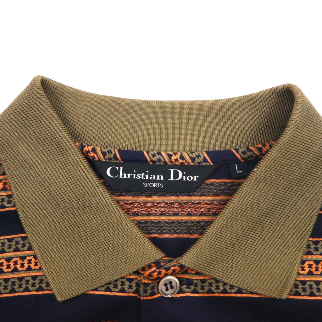 Christian Dior SPORTS 90s Striped Polo Shirt L Khaki Navy Cotton Made in Japan