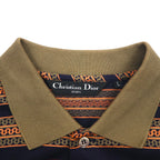 Christian Dior SPORTS 90s Striped Polo Shirt L Khaki Navy Cotton Made in Japan