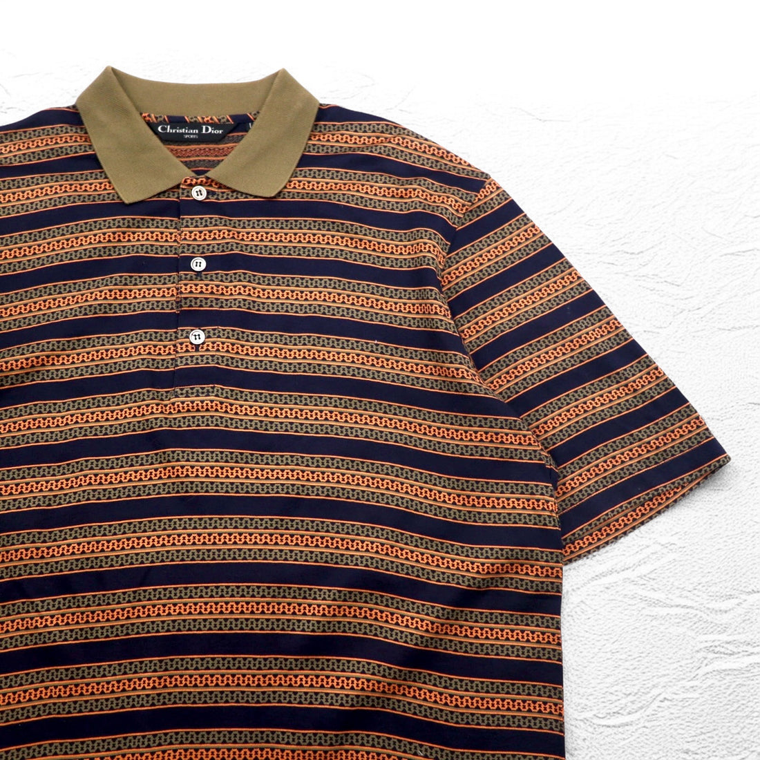 Christian Dior SPORTS 90s Striped Polo Shirt L Khaki Navy Cotton Made in Japan