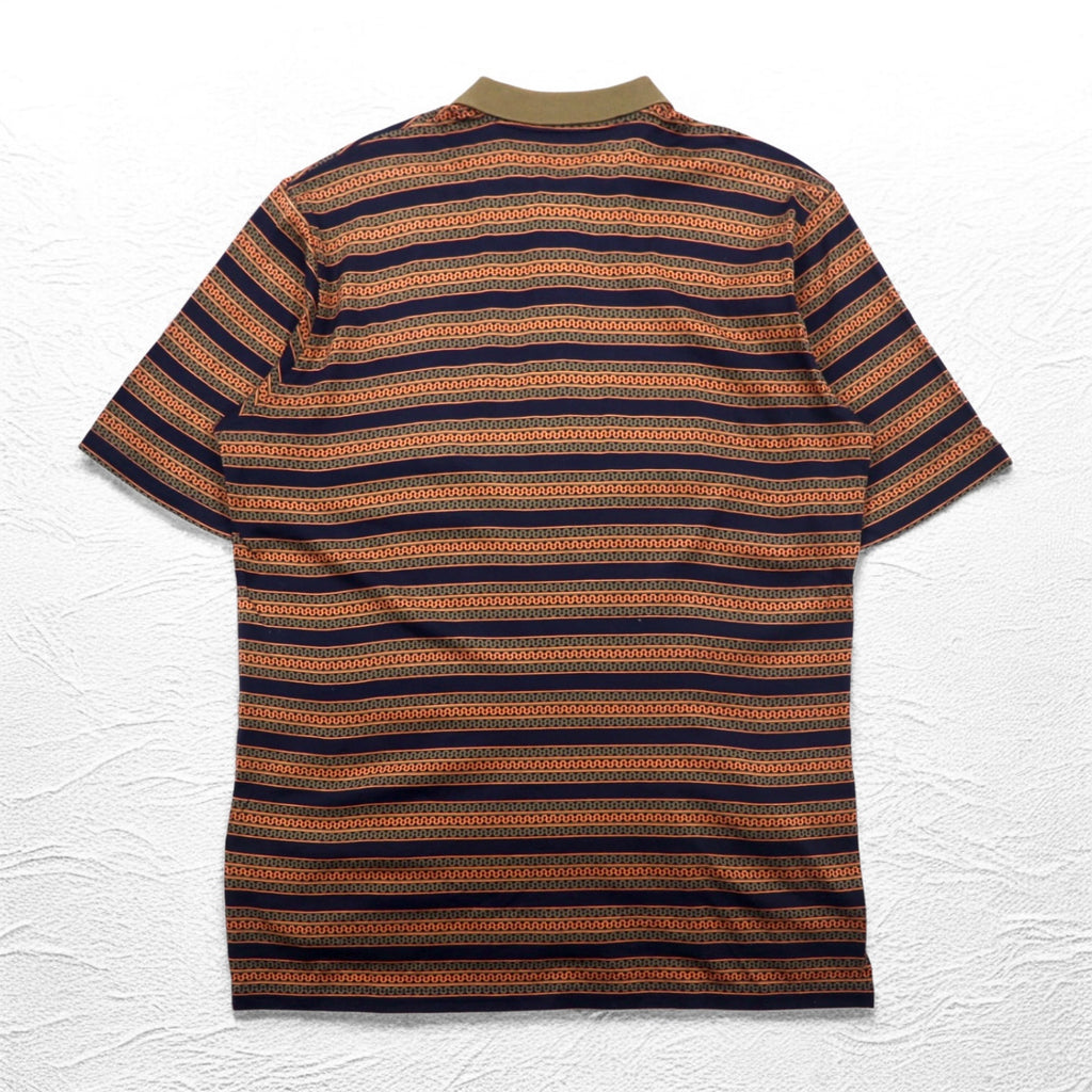 Christian Dior SPORTS 90s Striped Polo Shirt L Khaki Navy Cotton Made in Japan