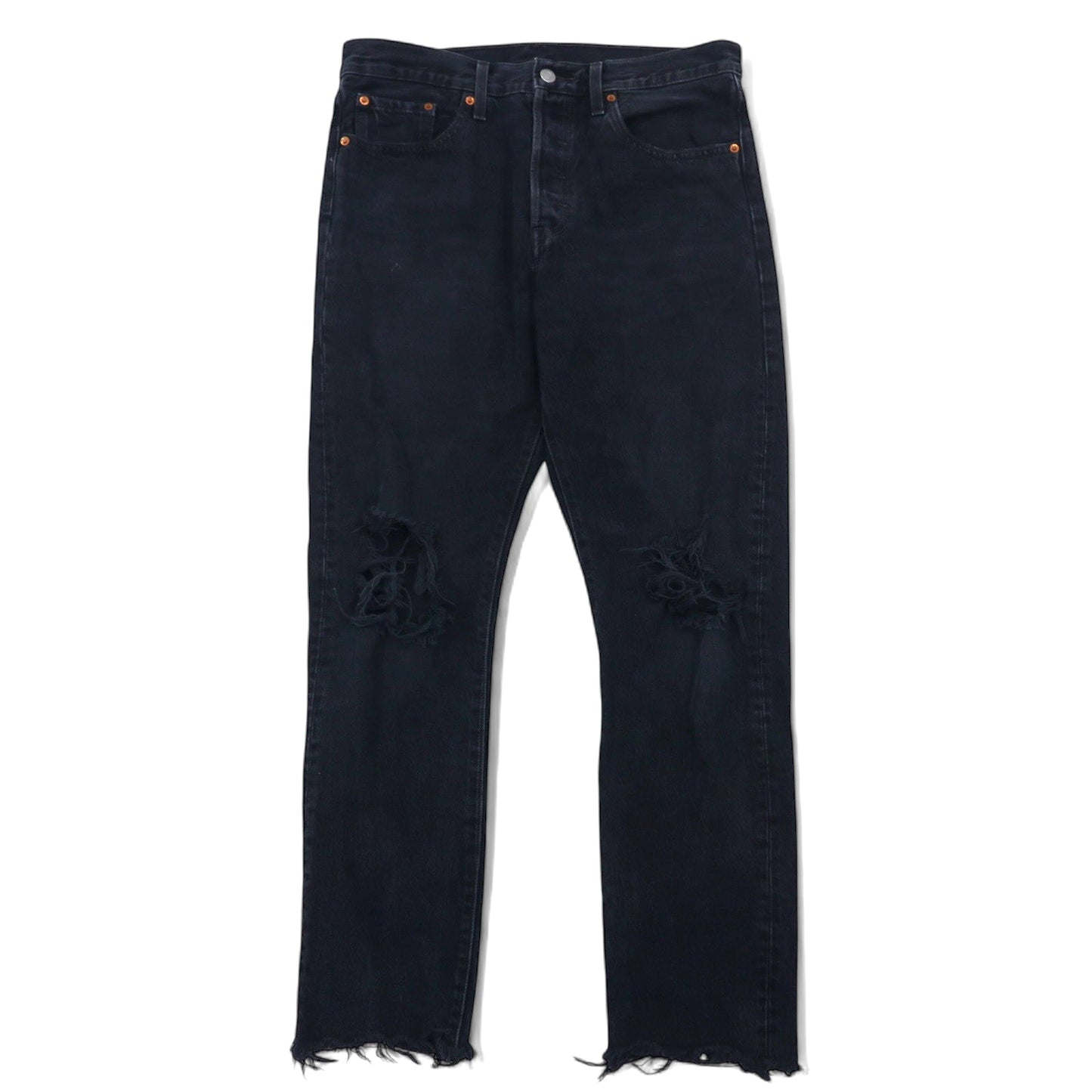 LEVI'S PREMIUM ビッグE ダメージ加工 スキニージーンズ ブラック デニムパンツ 29 コットン カットオフ 501 SKINNY BLACK LISTED 29502-0072