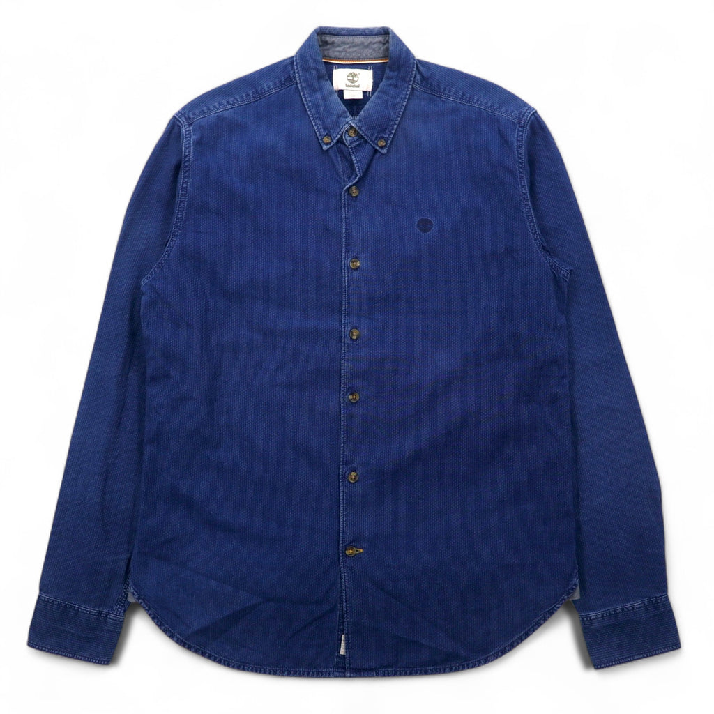 TIMBERLAND denim button-down shirt, M, indigo, blue, one-point logo embroidery