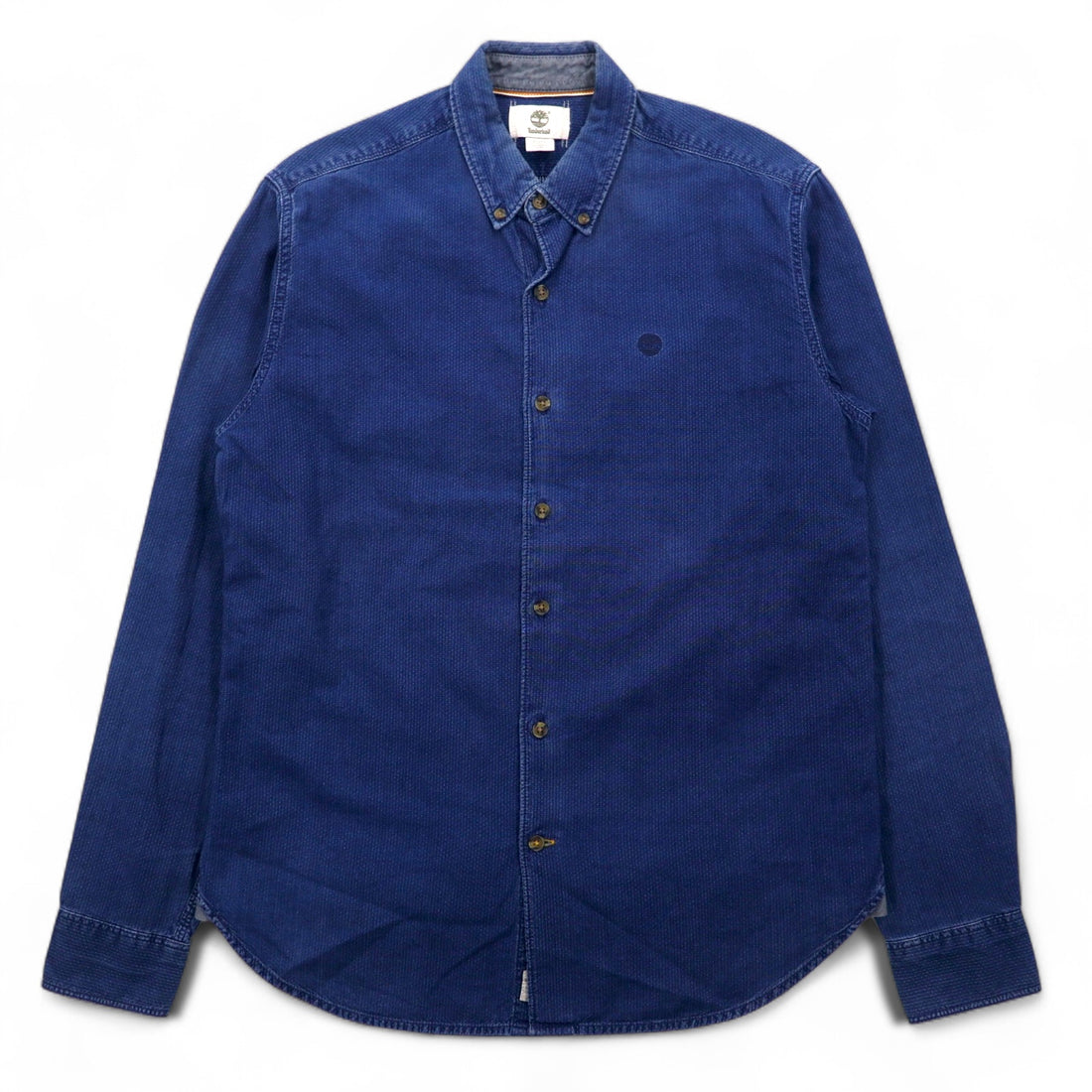 TIMBERLAND denim button-down shirt, M, indigo, blue, one-point logo embroidery