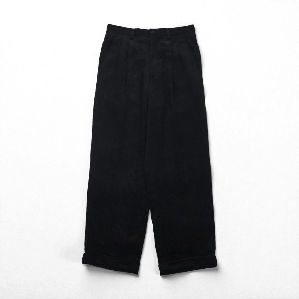 LANVIN 80s Japanese-made 2-pleat wide corduroy slacks, size M, black