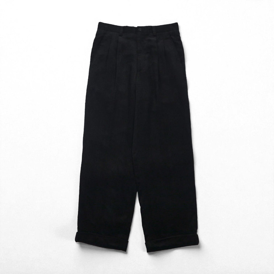 LANVIN 80年代 日本製 2タック ワイド コーデュロイ スラックス パンツ M ブラック