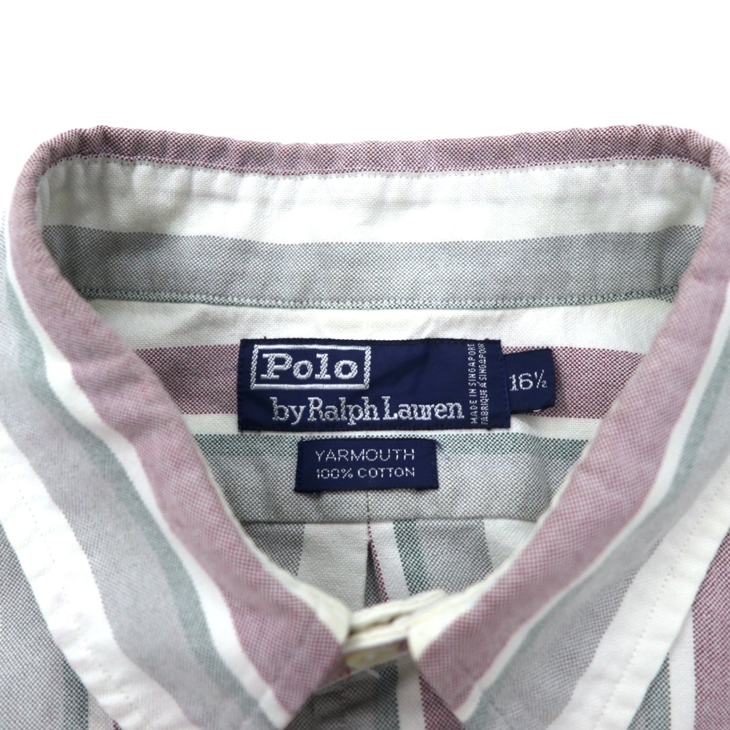 Polo by Ralph Lauren オックスフォード ボタンダウンシャツ 16.5 グレー ストライプ コットン YARMOUTH スモールポニー刺繍 ビッグサイズ