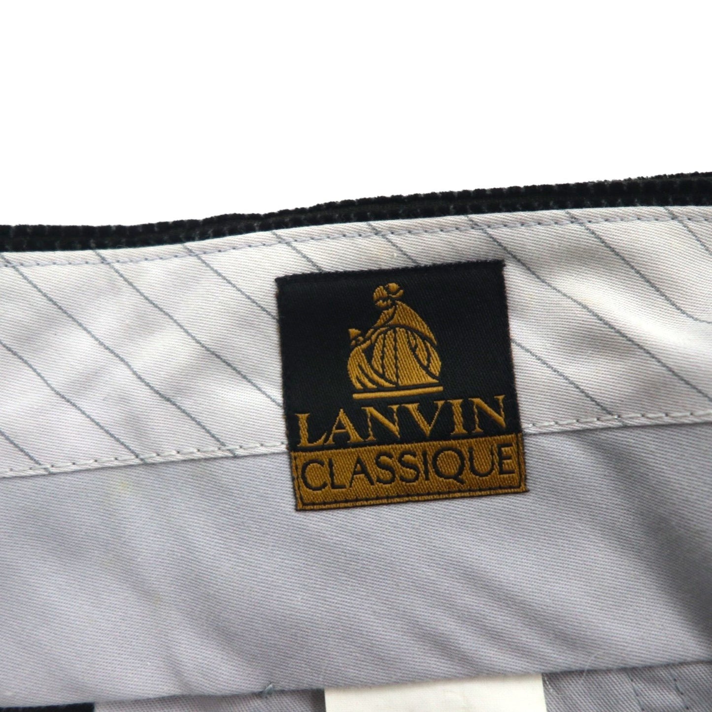 LANVIN 80年代 日本製 2タック ワイド コーデュロイ スラックス パンツ M ブラック