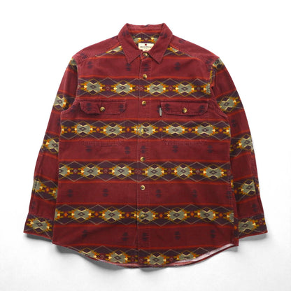 Woolrich Native American Print Work Shirt, Size M, Bordeaux, All-Over Print, Cotton, Chest Pocket, Aztec Stripe