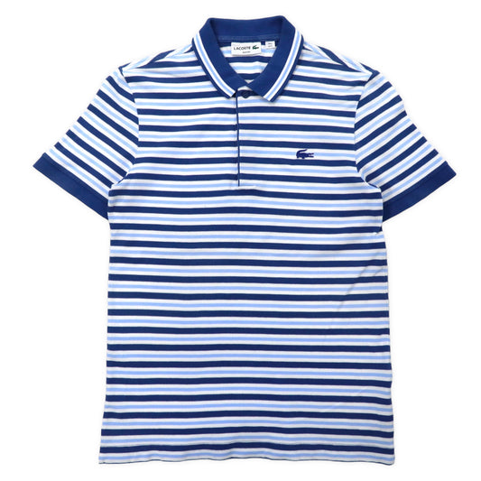 日本然リトテ-古着オンライン-LACOSTE ボーダー ポロシャツ 3 ブルー コットン ワンポイントロゴ SLIM FIT PH6990-Lacoste Striped Polo Shirt 3 Blue Cotton One Point Logo SLIM Fit PH6990