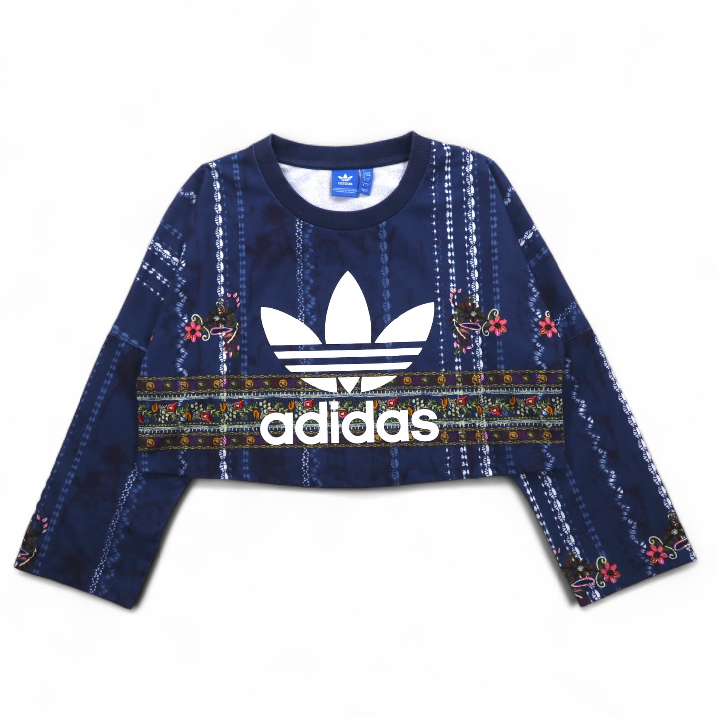 adidas originals クロップド スウェット M ネイビー ポリエステル 総柄 トレフォイルロゴ Cirande Sweat AY6896
