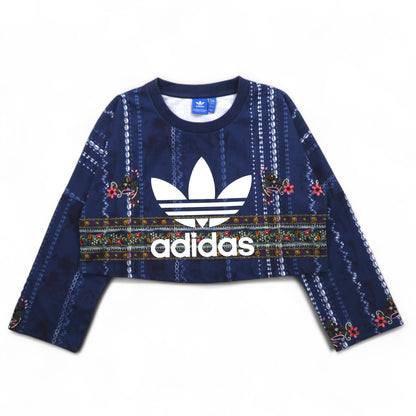 adidas originals クロップド スウェット M ネイビー ポリエステル 総柄 トレフォイルロゴ Cirande Sweat AY6896