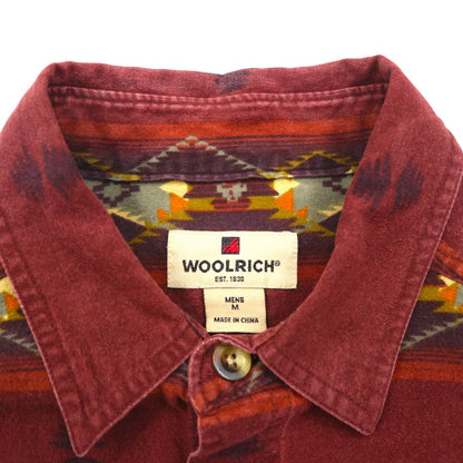 Woolrich Native American Print Work Shirt, Size M, Bordeaux, All-Over Print, Cotton, Chest Pocket, Aztec Stripe