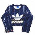 adidas originals cropped sweatshirt M navy polyester all-over print trefoil logo Cirande Sweat AY6896