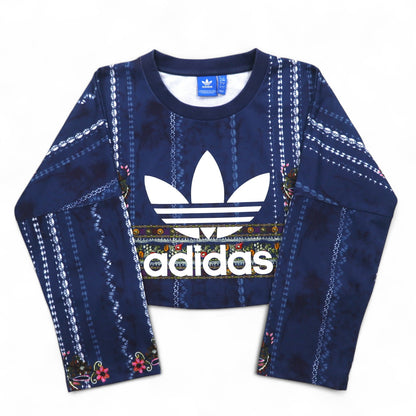 adidas originals クロップド スウェット M ネイビー ポリエステル 総柄 トレフォイルロゴ Cirande Sweat AY6896