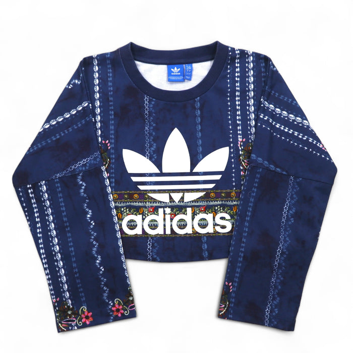 adidas originals クロップド スウェット M ネイビー ポリエステル 総柄 トレフォイルロゴ Cirande Sweat AY6896