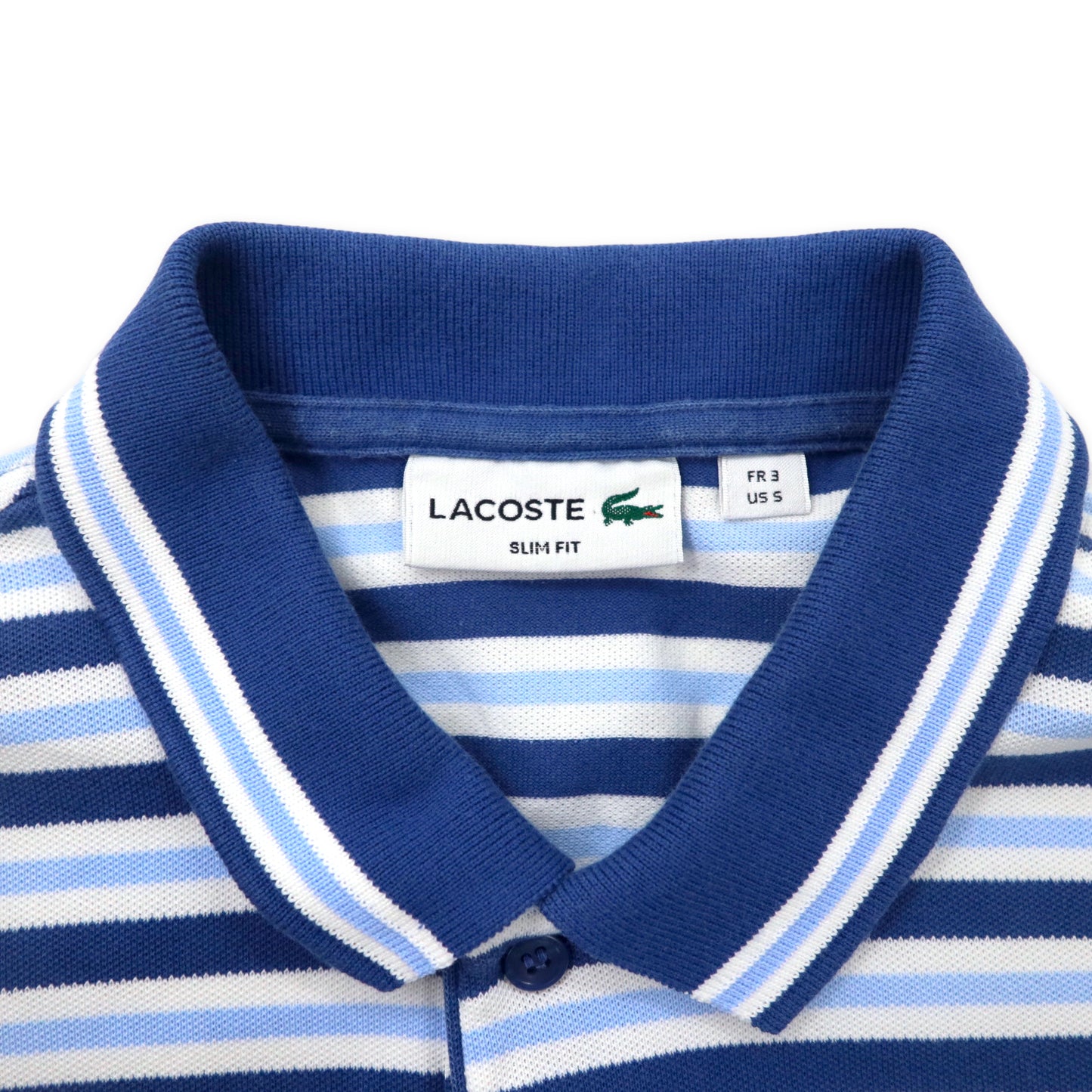 LACOSTE ボーダー ポロシャツ 3 ブルー コットン ワンポイントロゴ SLIM FIT PH6990