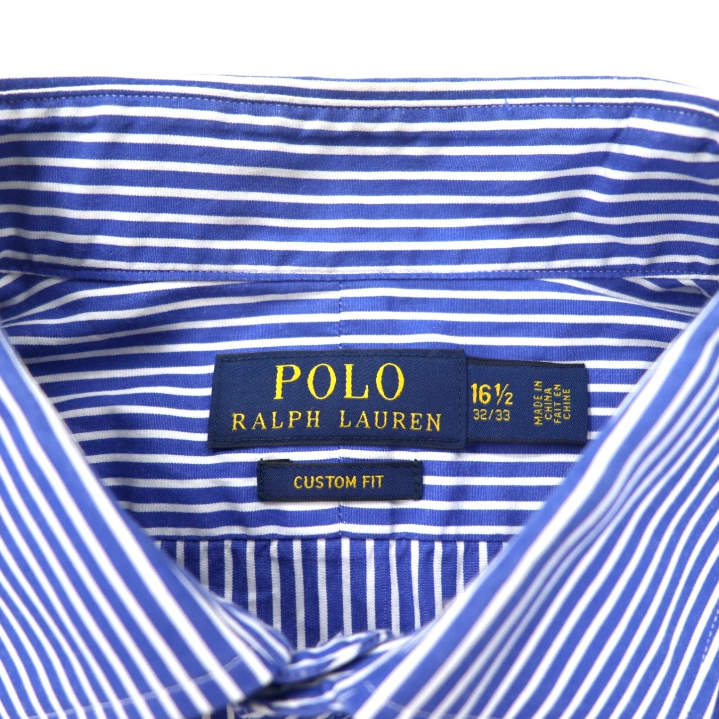 POLO RALPH LAUREN ドレスシャツ 16.5-32/33 ブルー ストライプ コットン CUSTOM FIT スモールポニー刺繍