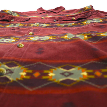 Woolrich Native American Print Work Shirt, Size M, Bordeaux, All-Over Print, Cotton, Chest Pocket, Aztec Stripe
