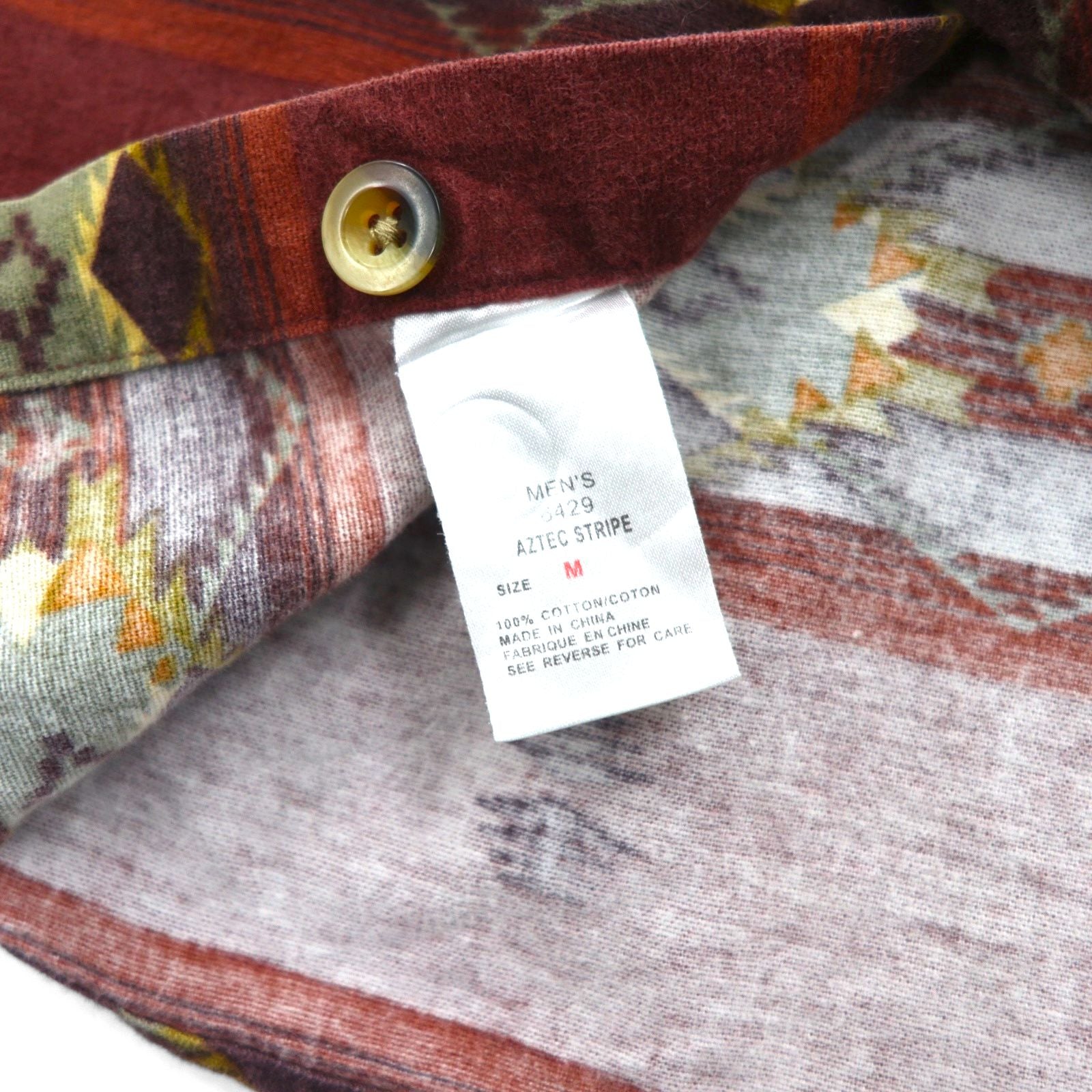 Woolrich Native American Print Work Shirt, Size M, Bordeaux, All-Over Print, Cotton, Chest Pocket, Aztec Stripe