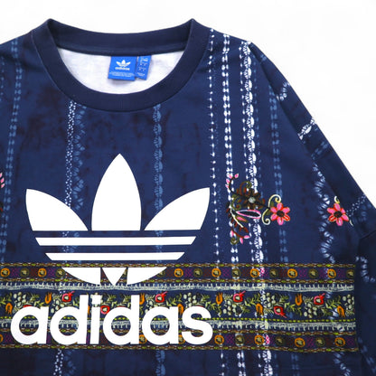 adidas originals クロップド スウェット M ネイビー ポリエステル 総柄 トレフォイルロゴ Cirande Sweat AY6896