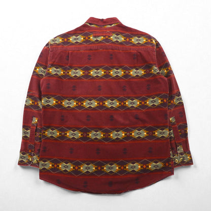 Woolrich Native American Print Work Shirt, Size M, Bordeaux, All-Over Print, Cotton, Chest Pocket, Aztec Stripe