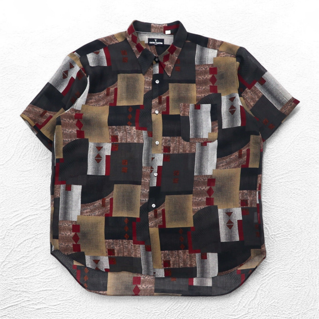 90年代 ビッグサイズ 半袖 レトロ 総柄 ポリシャツ CLAUDIO VALENTINO 4XL ブラック 総柄