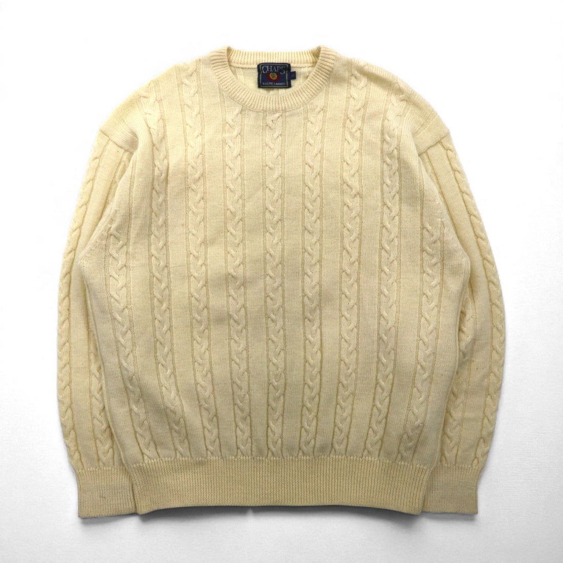 CHAPS RALPH LAUREN 90年代 フィッシャーマン アラン ニット セーター L 生成り ウール ケーブル編み