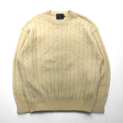 CHAPS RALPH LAUREN 90s Fisherman Aran Knit Sweater, Size L, Off-White, Wool, Cable Knit