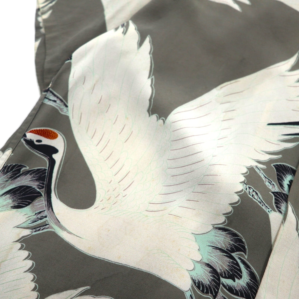 SUN SURF (Toyo Enterprises) Early Edition Japanese Crane Aloha Shirt with Old Tag, Size M, Khaki Rayon, 511, M3241B