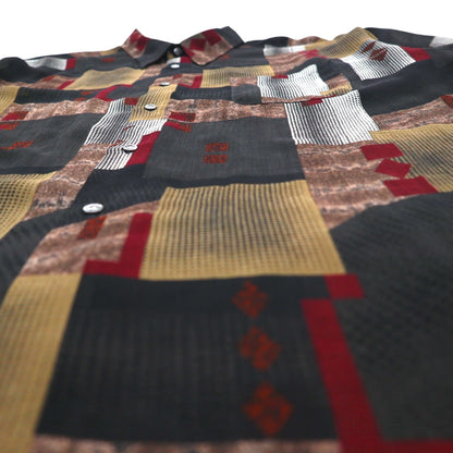 90s Big Size Short Sleeve Retro All-Over Print Polyester Shirt CLAUDIO VALENTINO 4XL Black All-Over Print