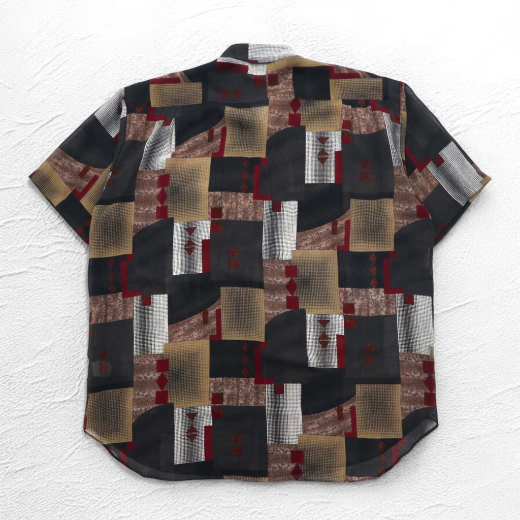90年代 ビッグサイズ 半袖 レトロ 総柄 ポリシャツ CLAUDIO VALENTINO 4XL ブラック 総柄