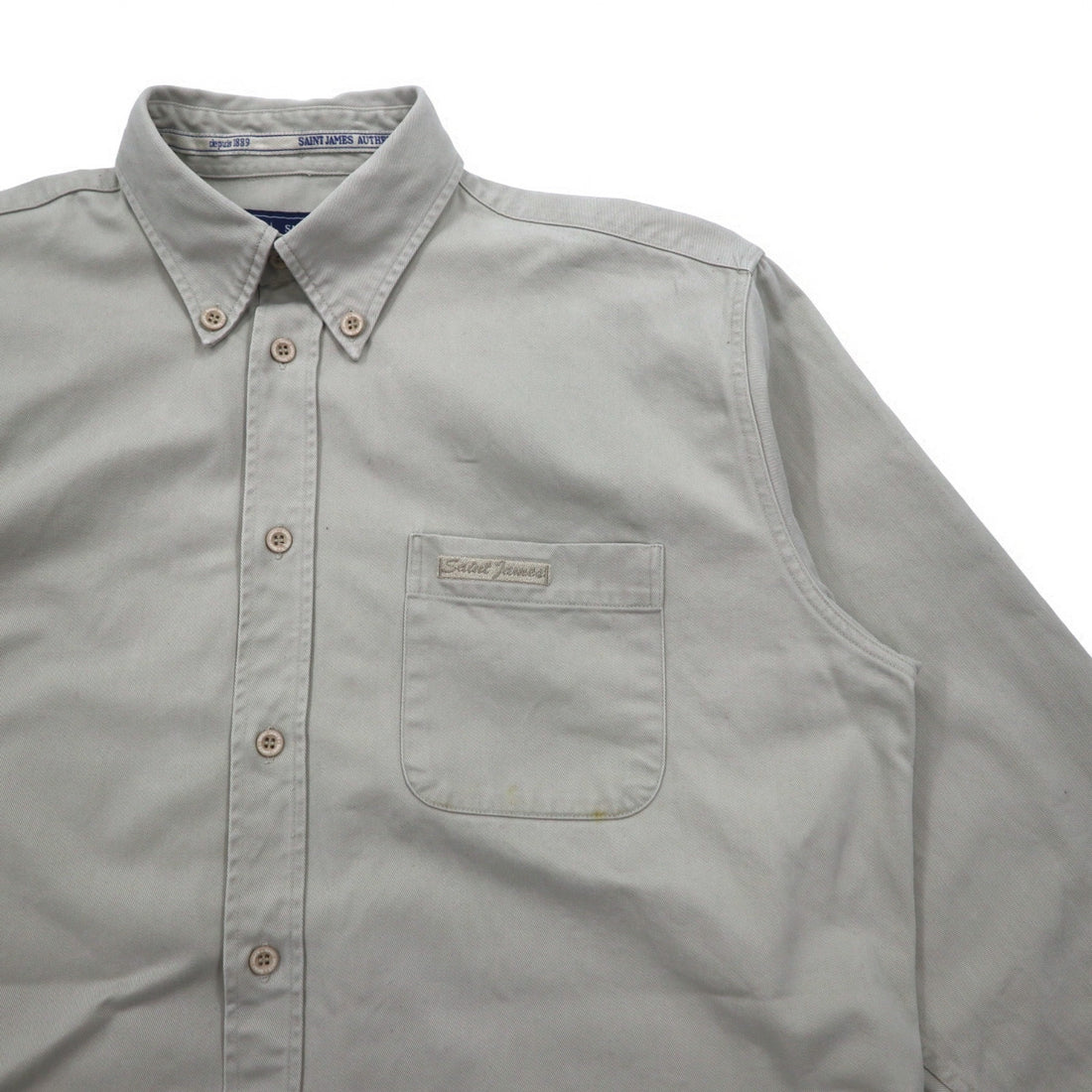 SAINT JAMES Button-down Chino Work Shirt, Medium, Beige, Cotton