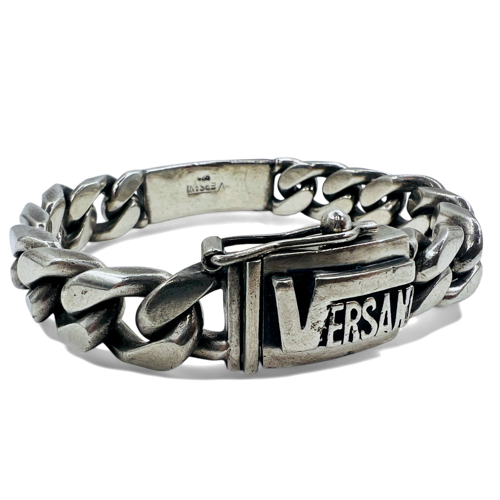VERSANI 90s Vintage Iron Cross Kihei Chain ID Bracelet Silver 925