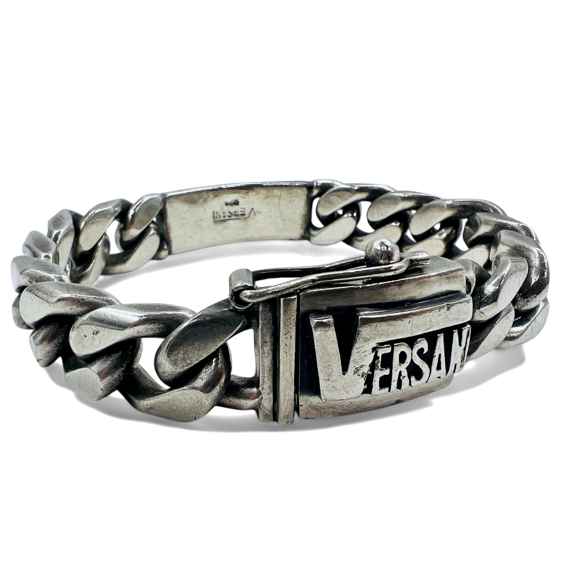 VERSANI 90s Vintage Iron Cross Kihei Chain ID Bracelet Silver 925